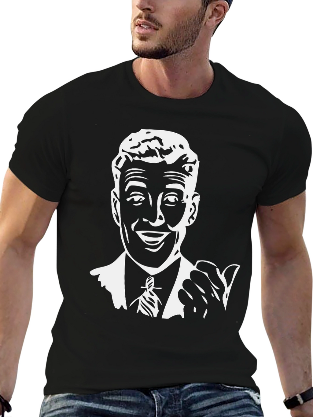Retro Ad Man Graphic Tee - Black T-Shirt