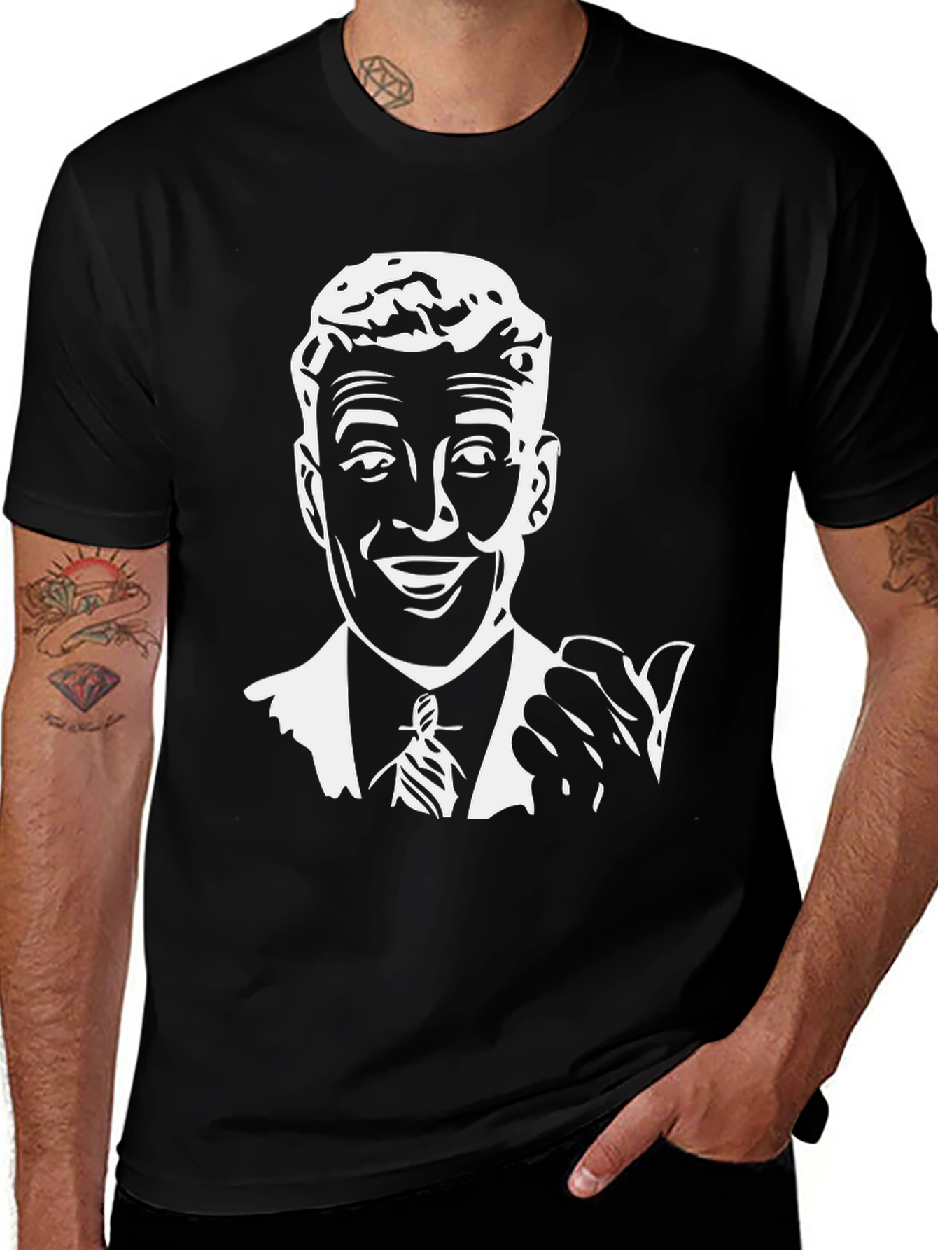 Retro Ad Man Graphic Tee - Black T-Shirt