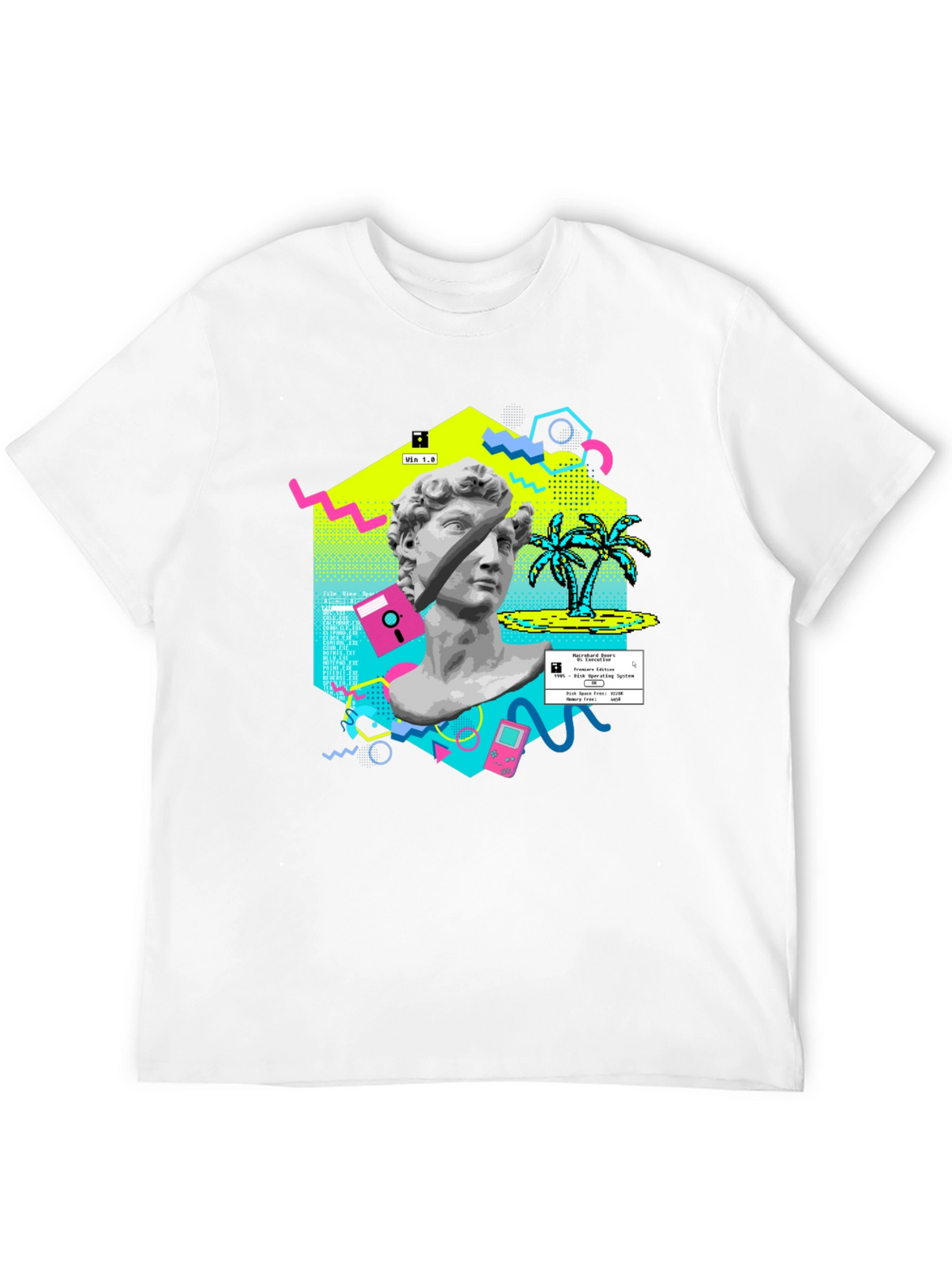 Retro Vaporwave Graphic Tee - Statue & Pixel Art T-Shirt