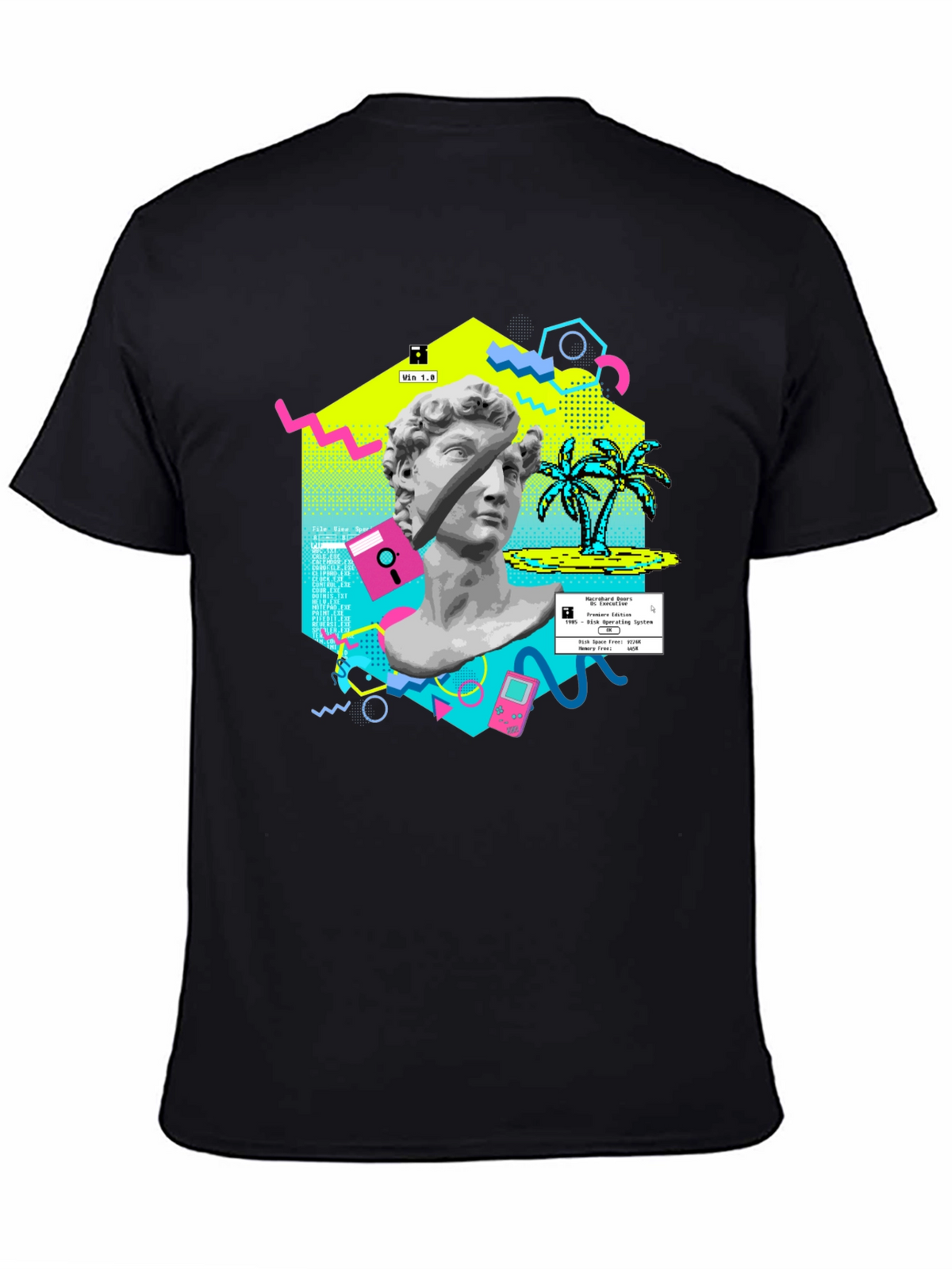 Retro Vaporwave Graphic Tee - Statue & Pixel Art T-Shirt