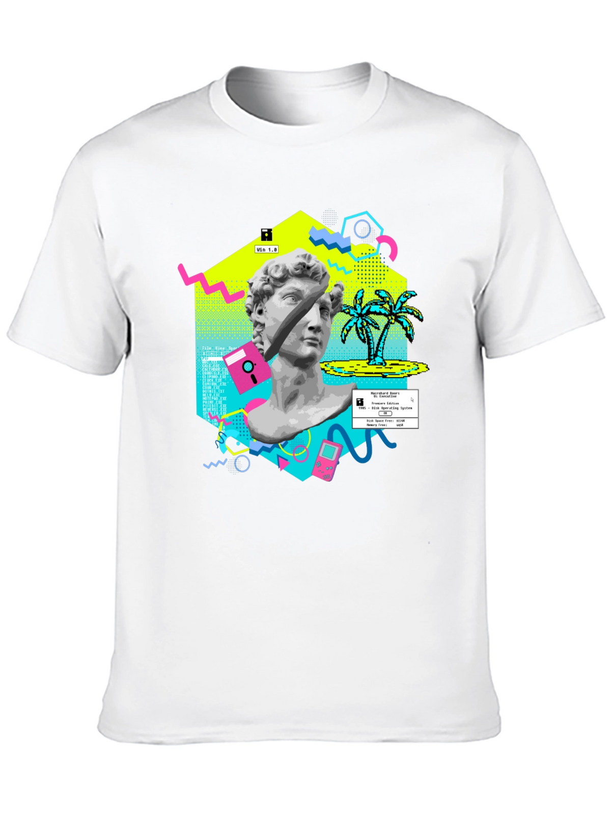 Retro Vaporwave Graphic Tee - Statue & Pixel Art T-Shirt