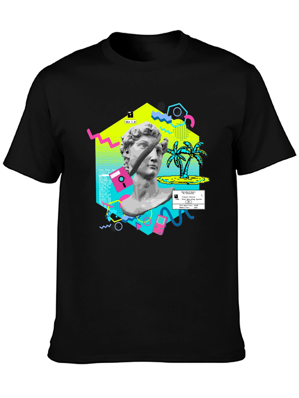 Retro Vaporwave Graphic Tee - Statue & Pixel Art T-Shirt