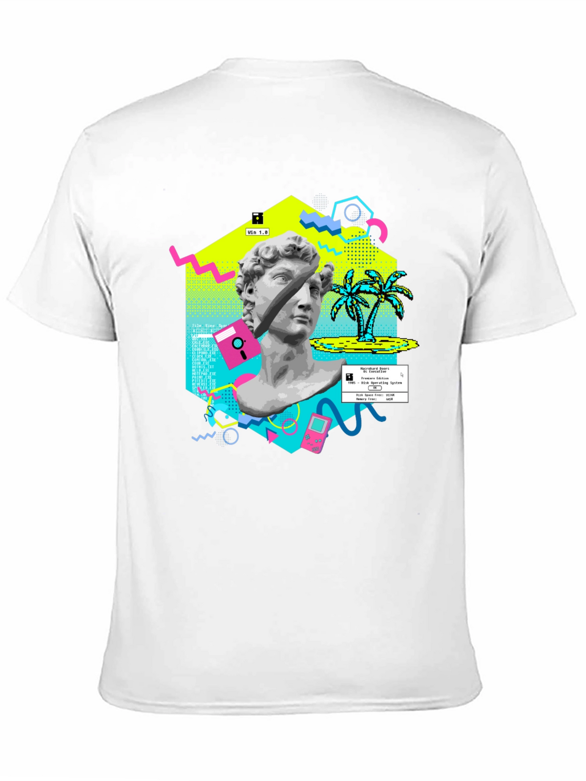 Retro Vaporwave Graphic Tee - Statue & Pixel Art T-Shirt