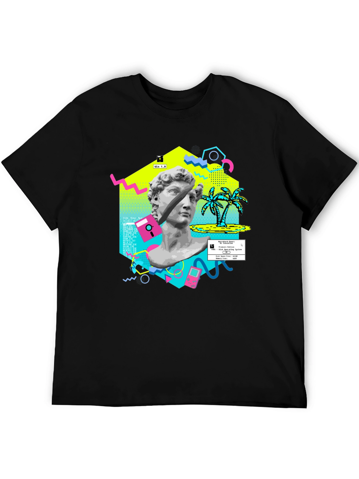 Retro Vaporwave Graphic Tee - Statue & Pixel Art T-Shirt