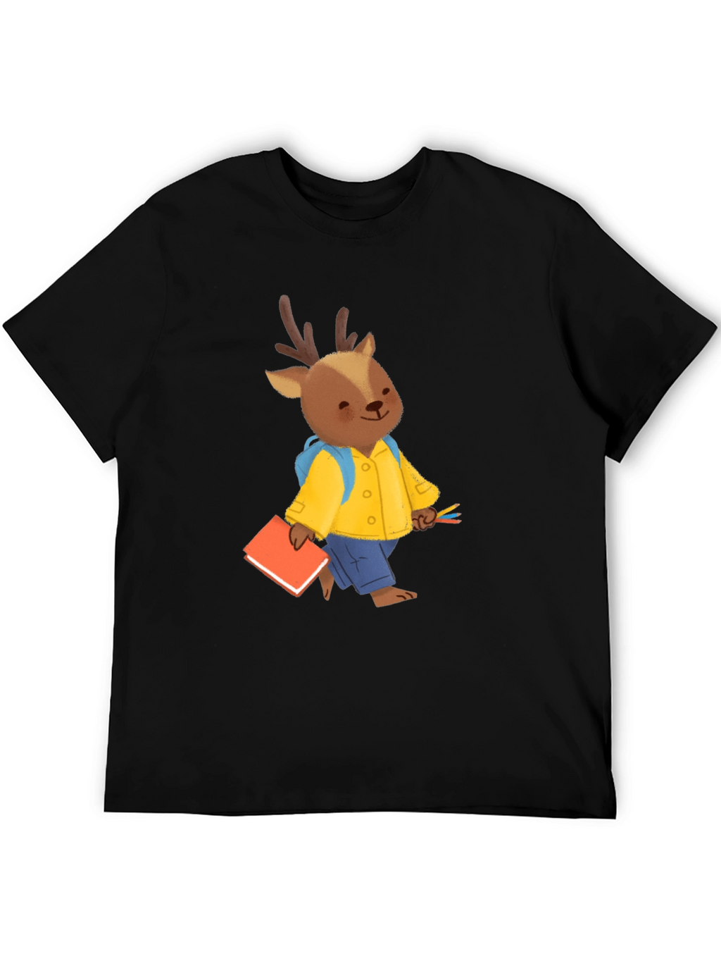 Cute Deer Cartoon Black T-shirt