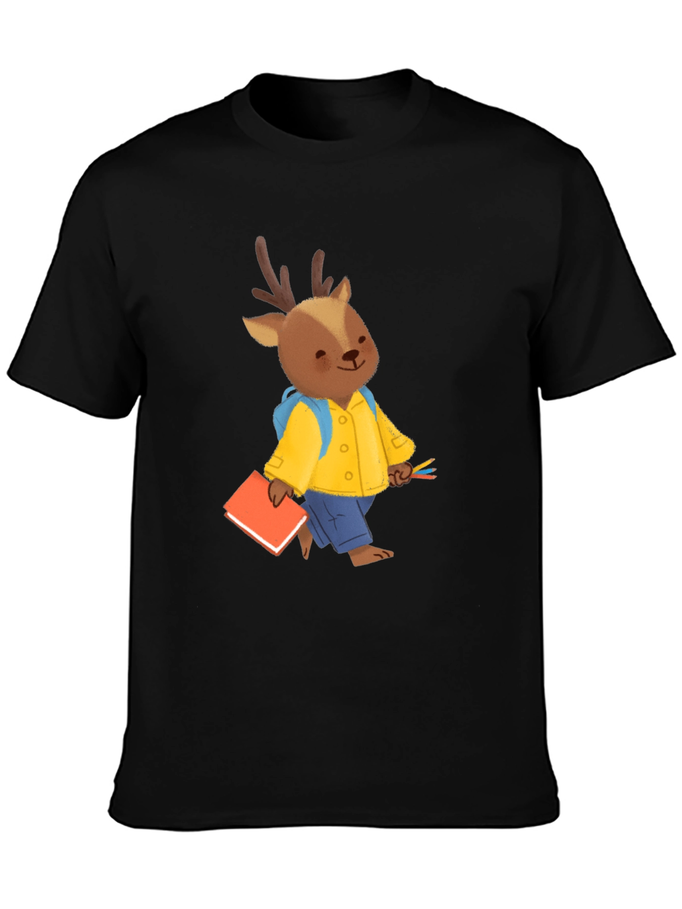 Cute Deer Cartoon Black T-shirt