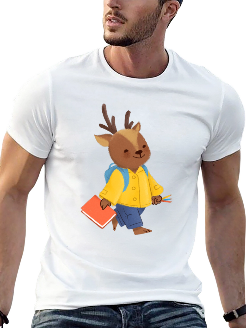 Cute Deer Cartoon Black T-shirt