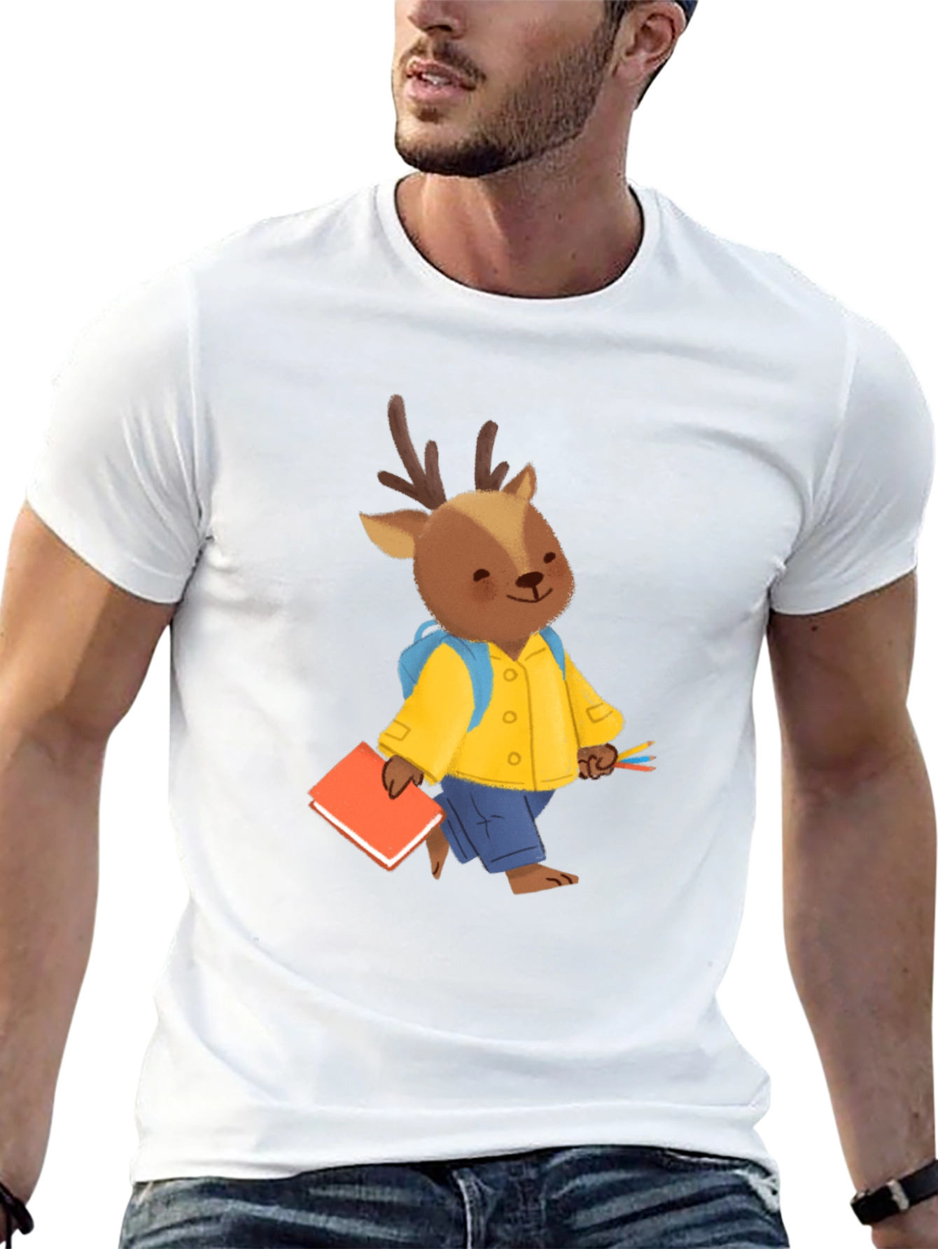 Cute Deer Cartoon Black T-shirt
