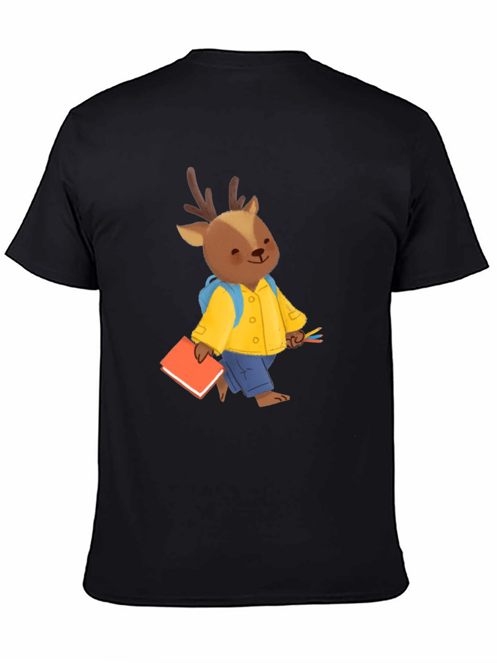 Cute Deer Cartoon Black T-shirt