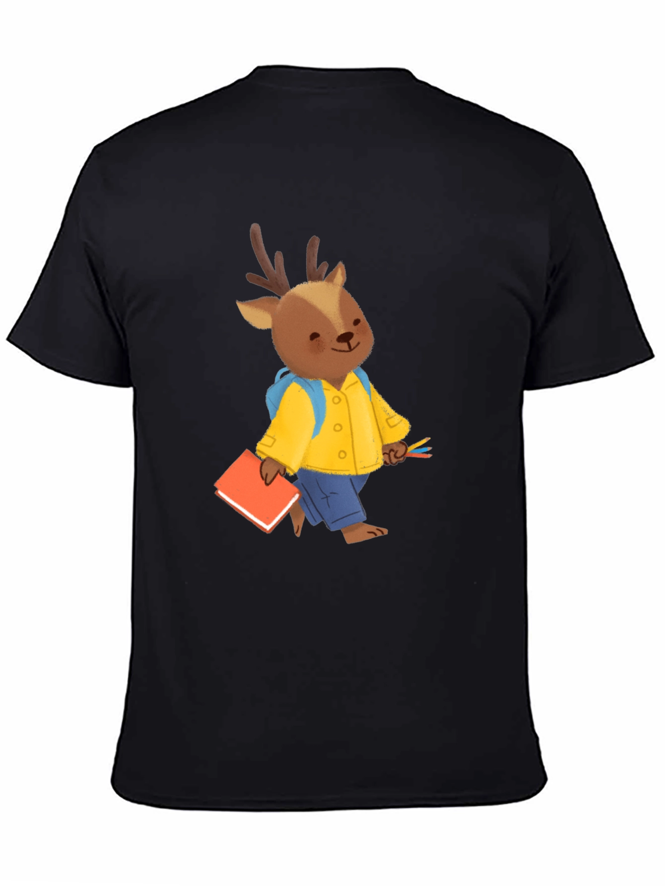 Cute Deer Cartoon Black T-shirt