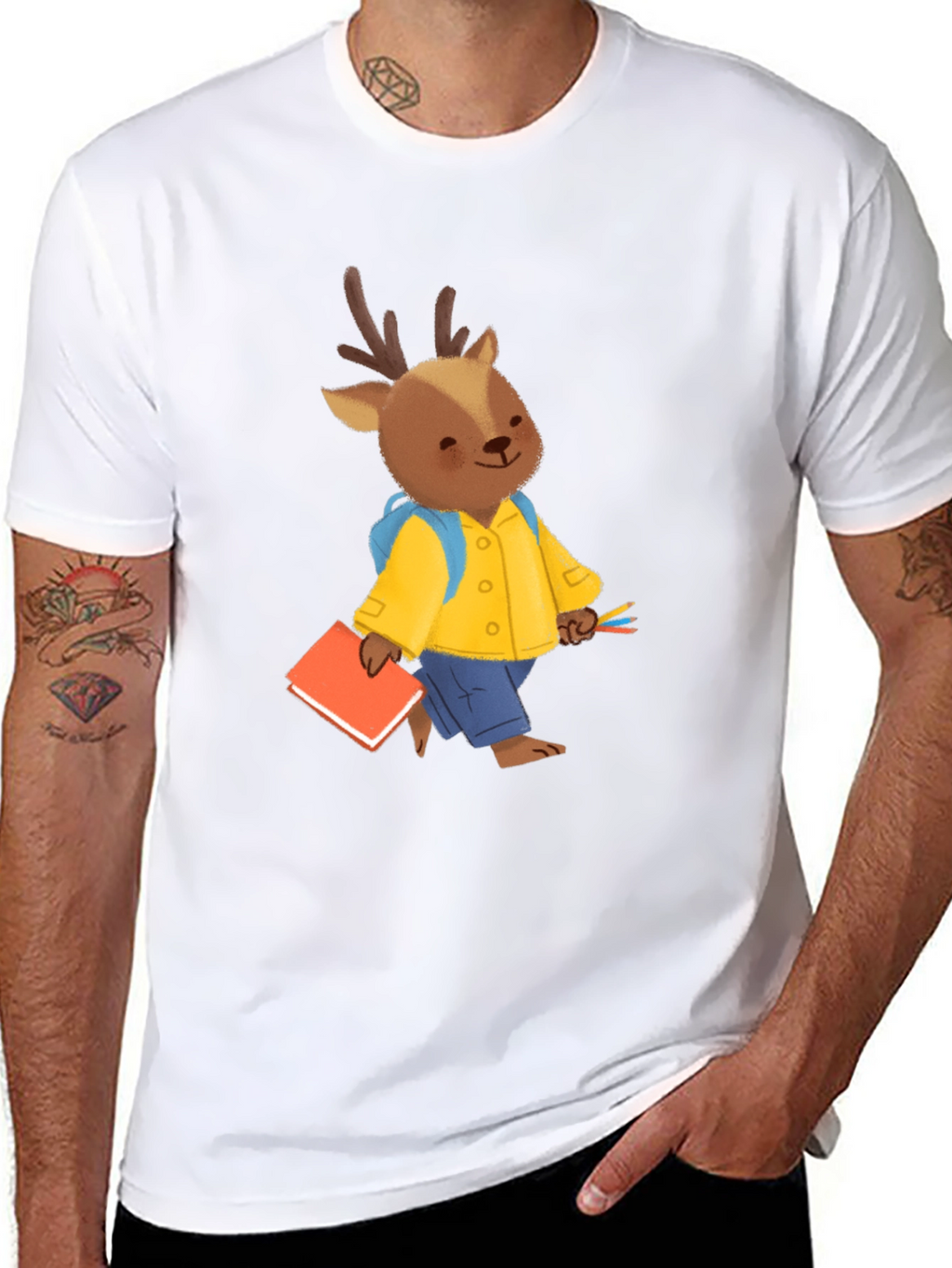 Cute Deer Cartoon Black T-shirt