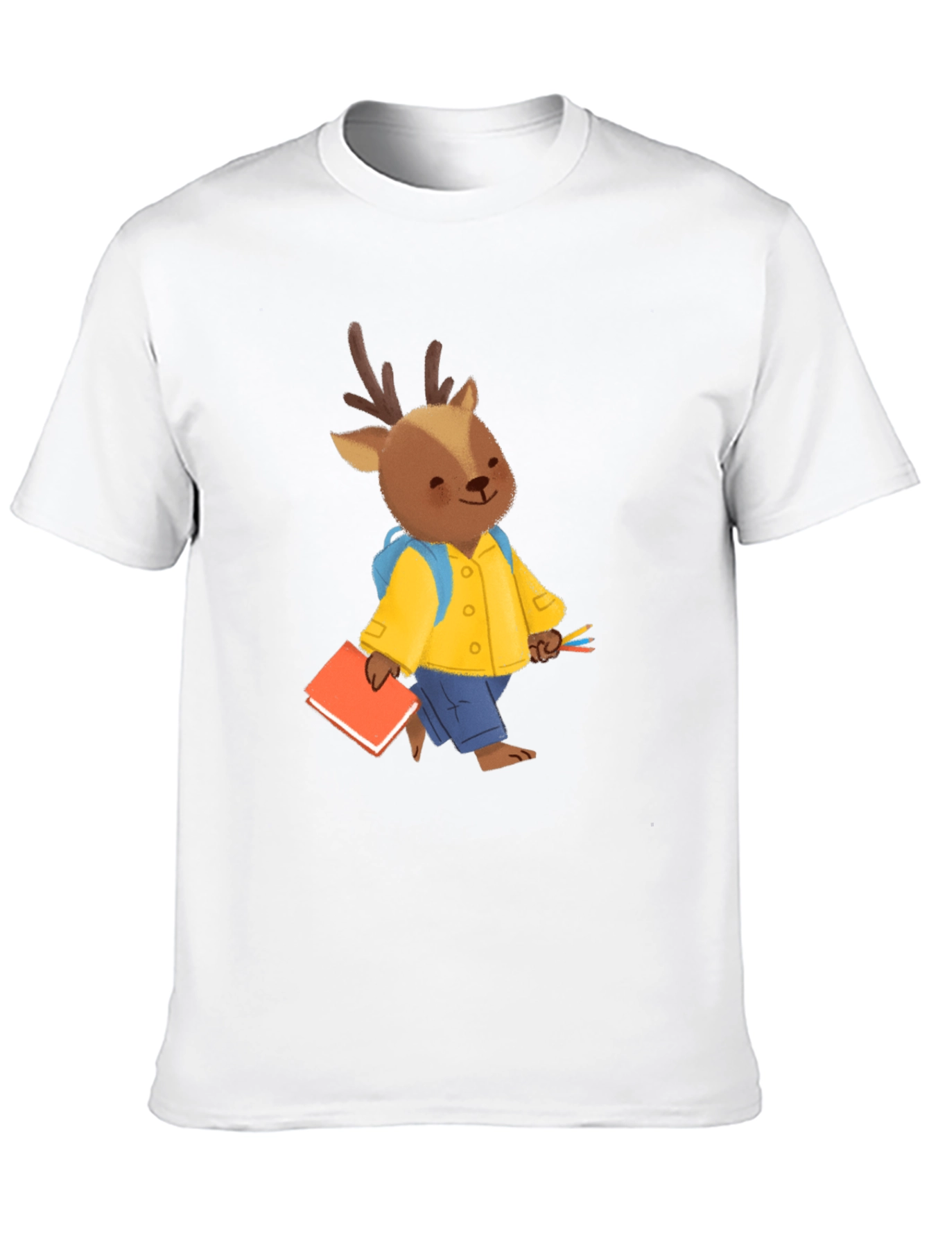 Cute Deer Cartoon Black T-shirt