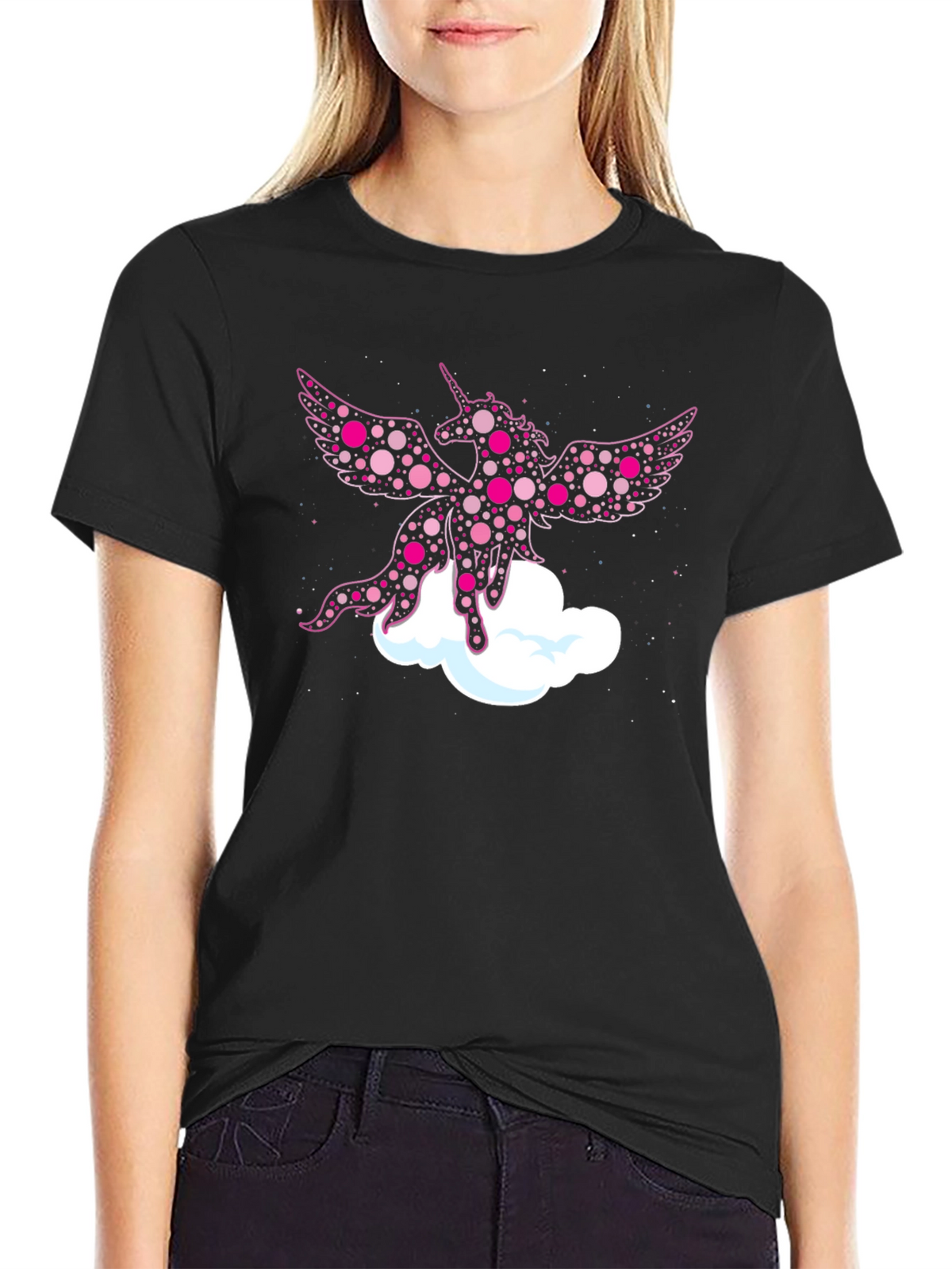 Whimsical Unicorn Graphic Tee - Black Cotton Blend