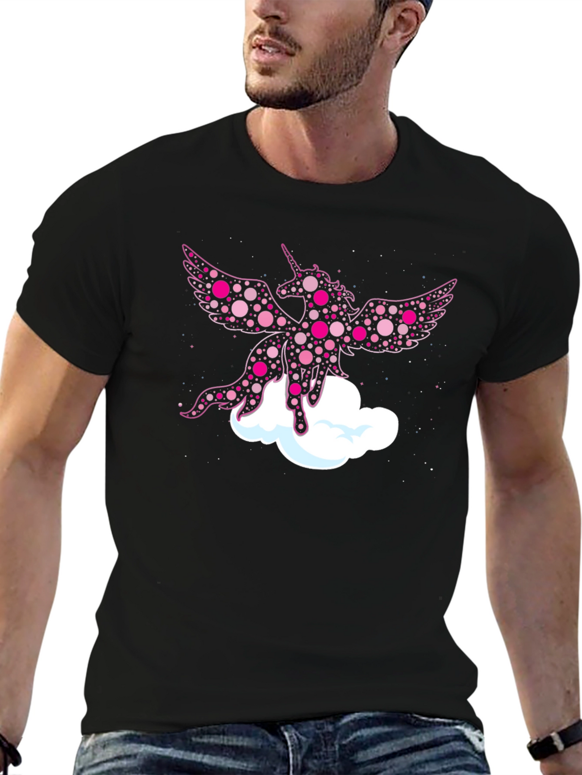 Whimsical Unicorn Graphic Tee - Black Cotton Blend