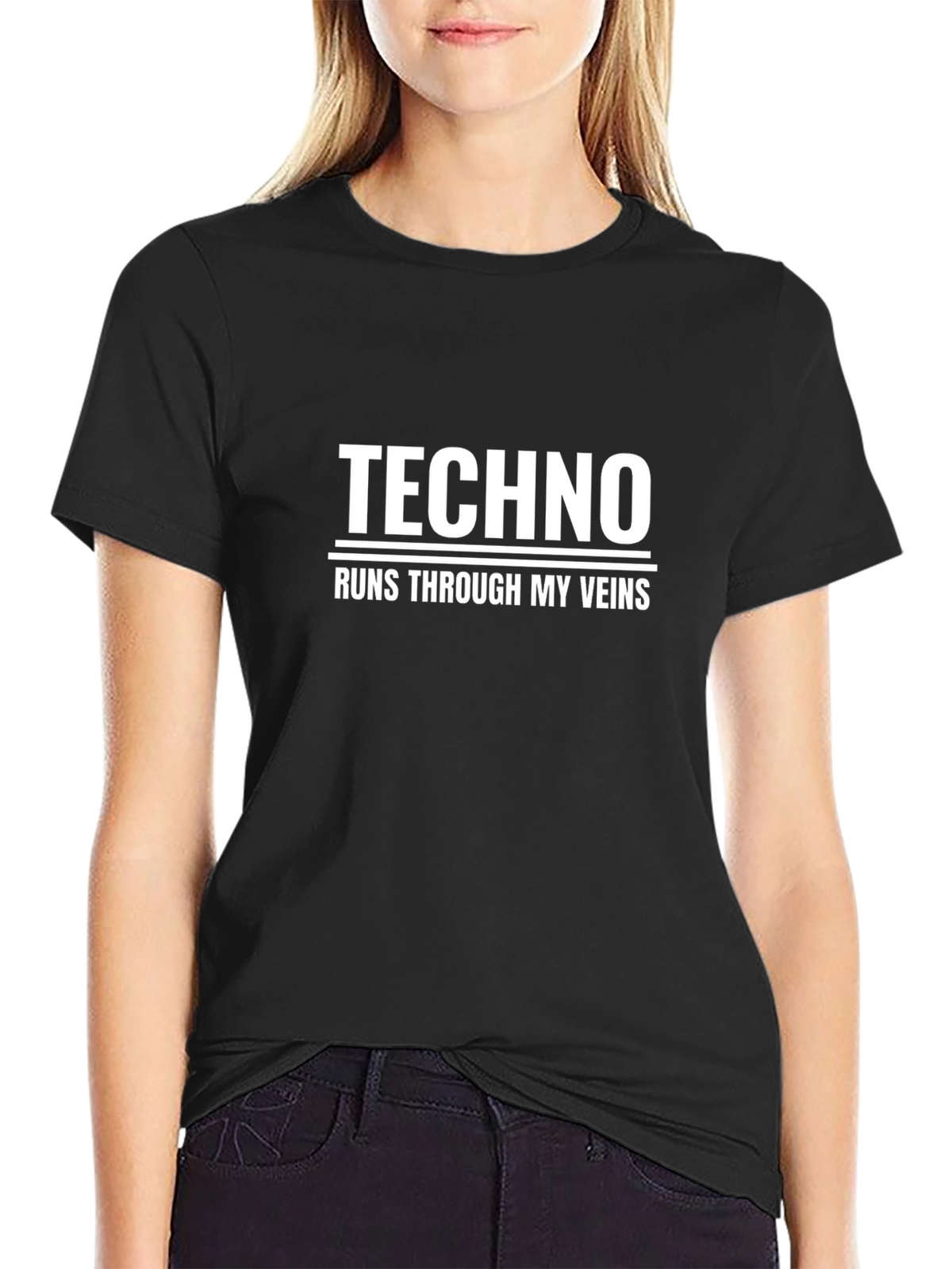 Techno Runs Through My Veins T-Shirt - Black Graphic Tee