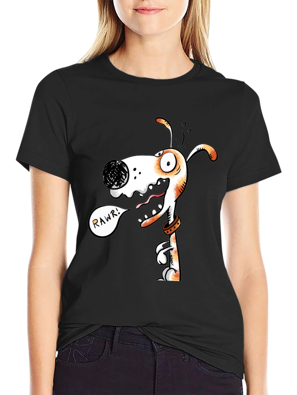 Funny Dog Graphic T-Shirt - RAWR! Black Cotton Tee