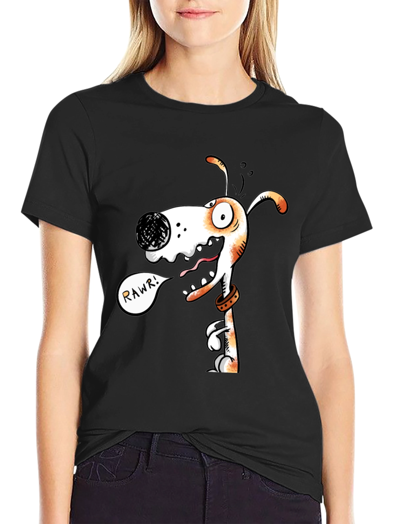 Funny Dog Graphic T-Shirt - RAWR! Black Cotton Tee