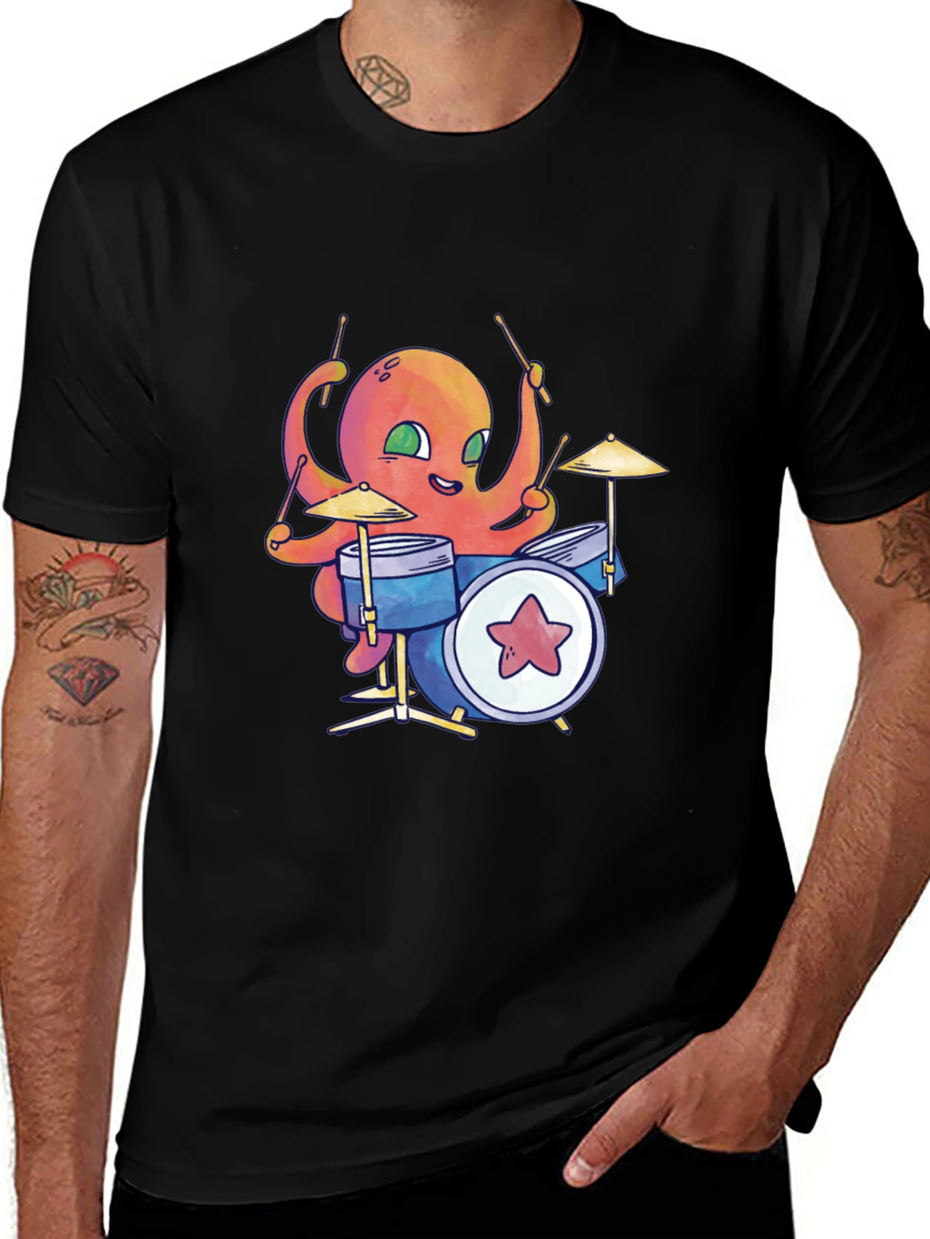 Octopus Drummer Black T-Shirt