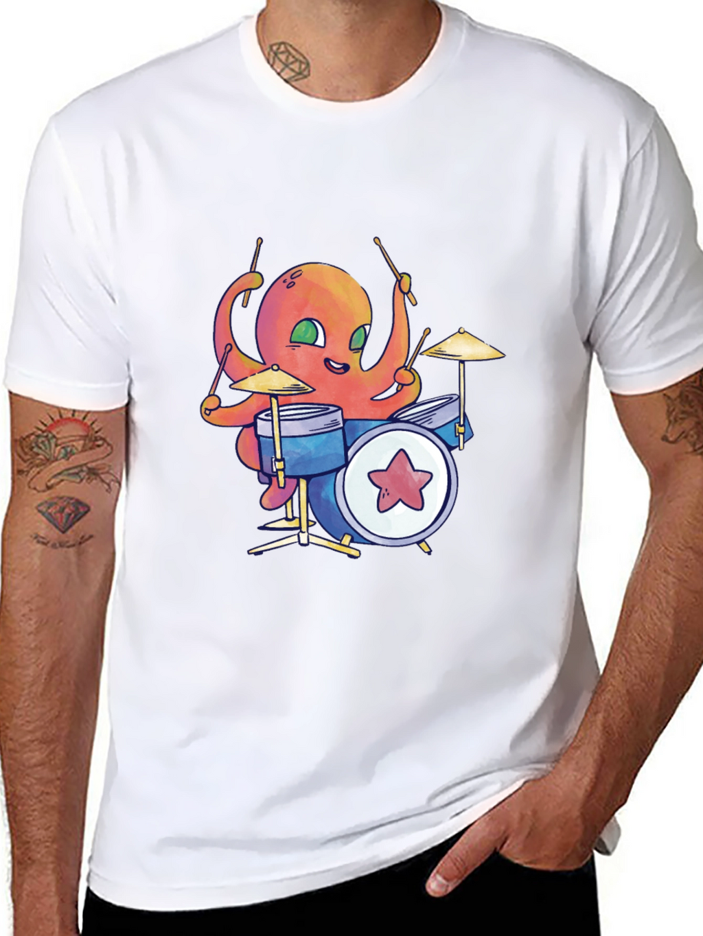 Octopus Drummer Black T-Shirt
