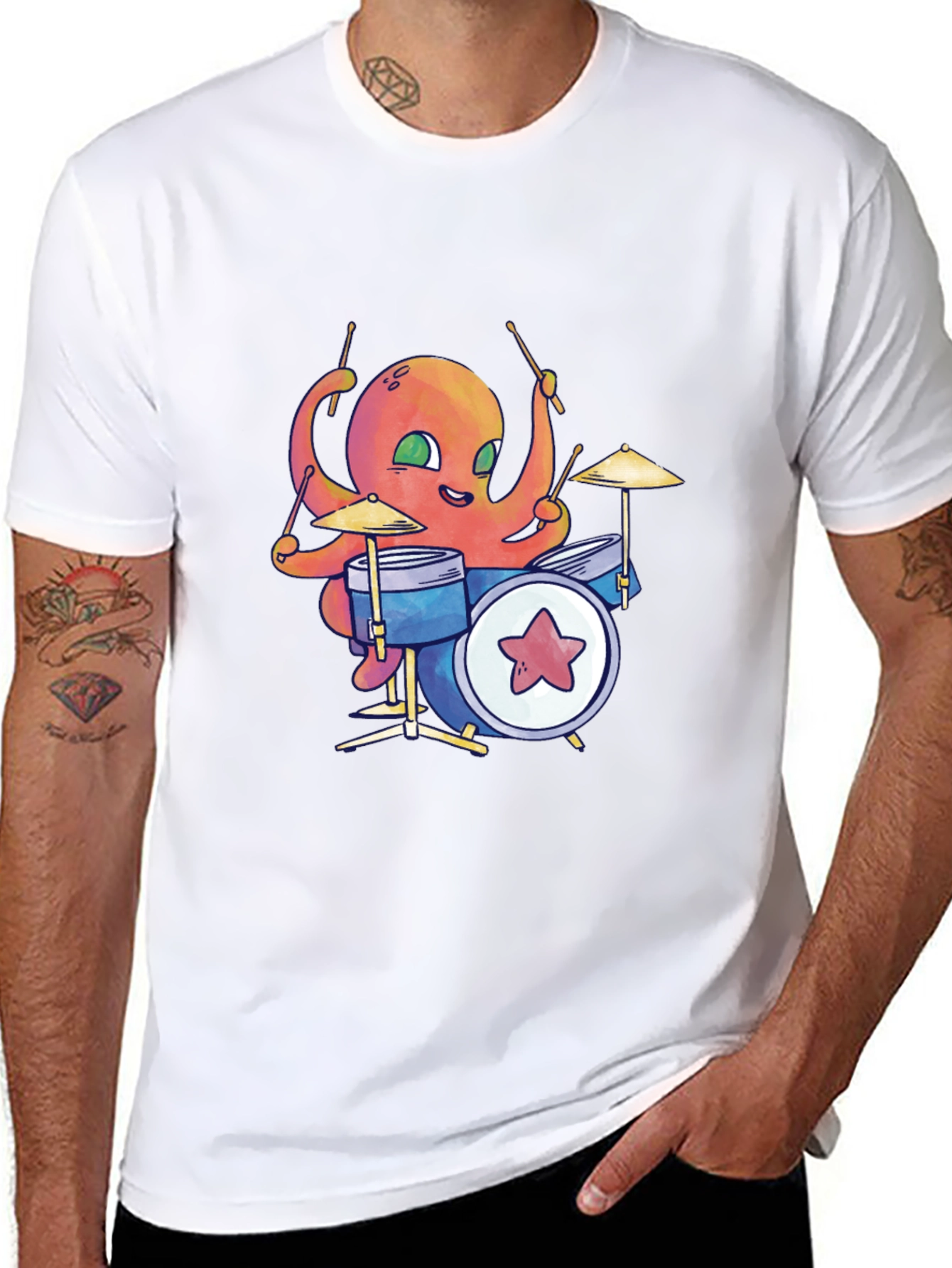 Octopus Drummer Black T-Shirt