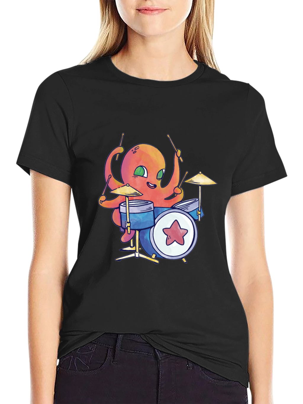Octopus Drummer Black T-Shirt