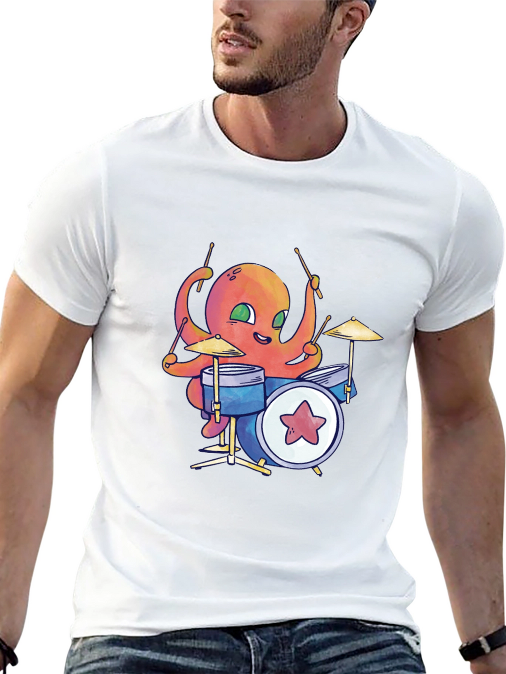 Octopus Drummer Black T-Shirt