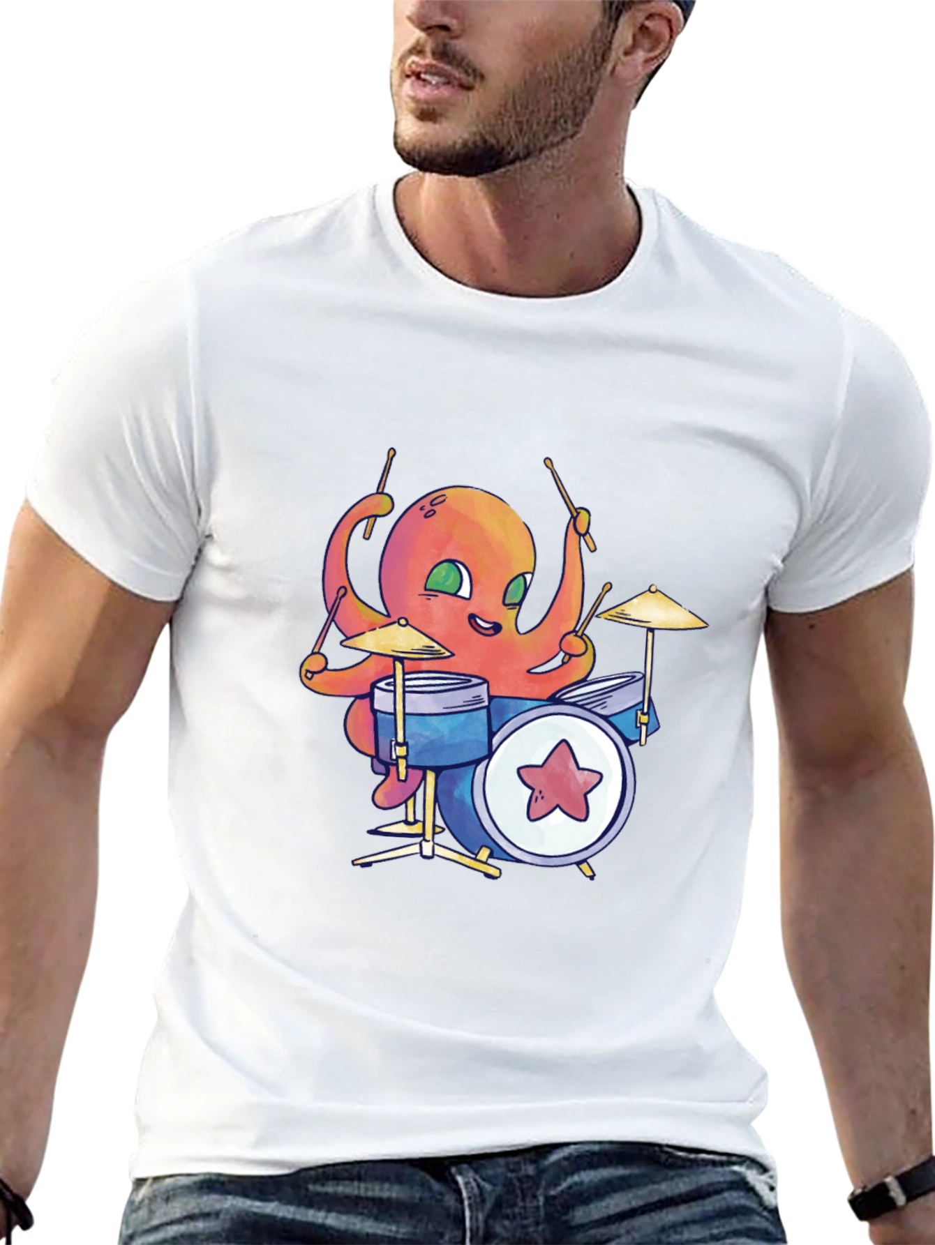 Octopus Drummer Black T-Shirt