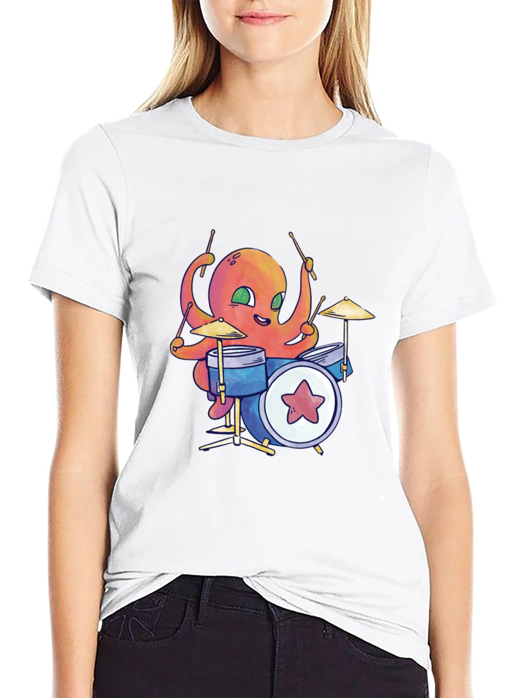 Octopus Drummer Black T-Shirt