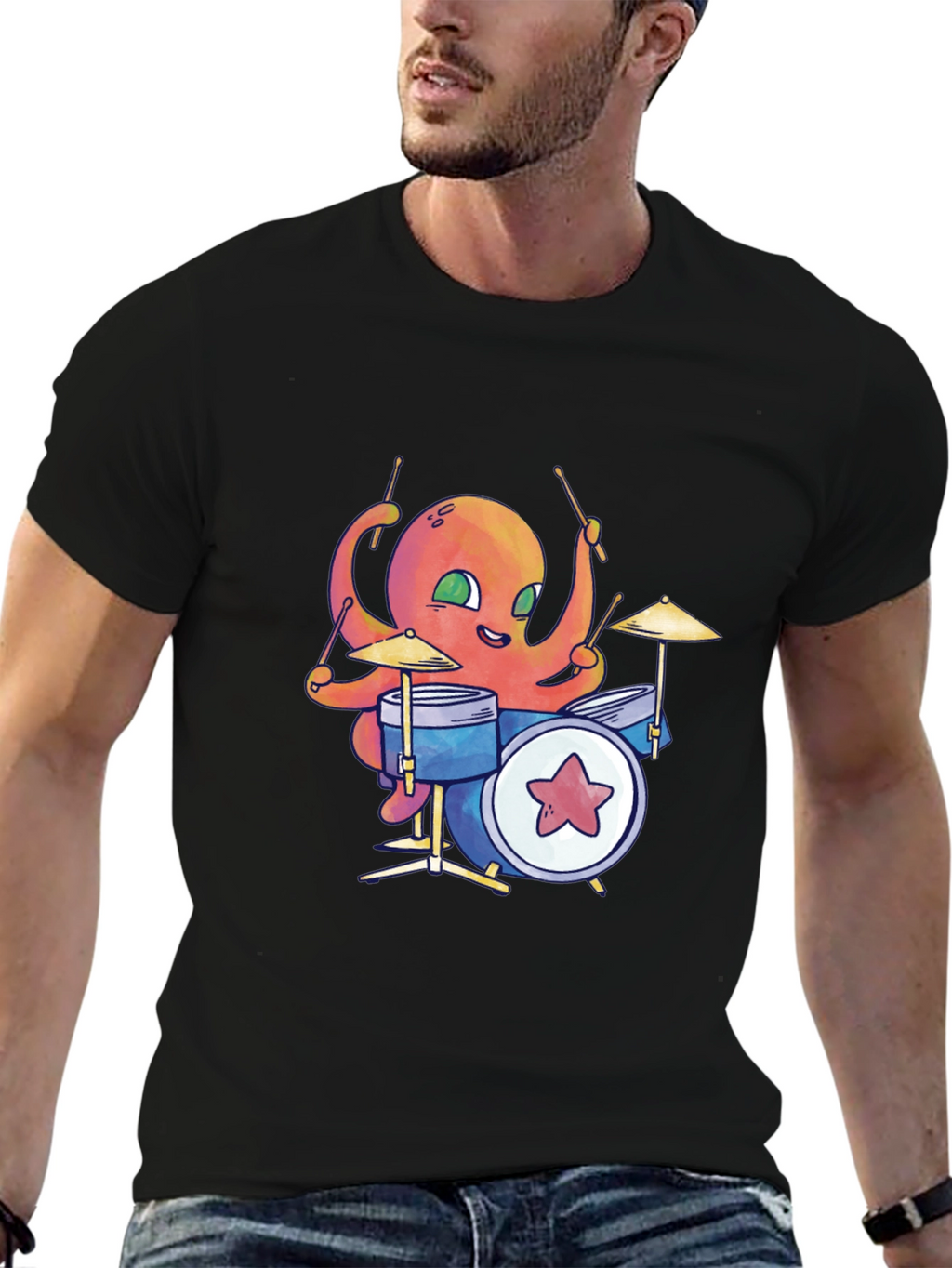 Octopus Drummer Black T-Shirt