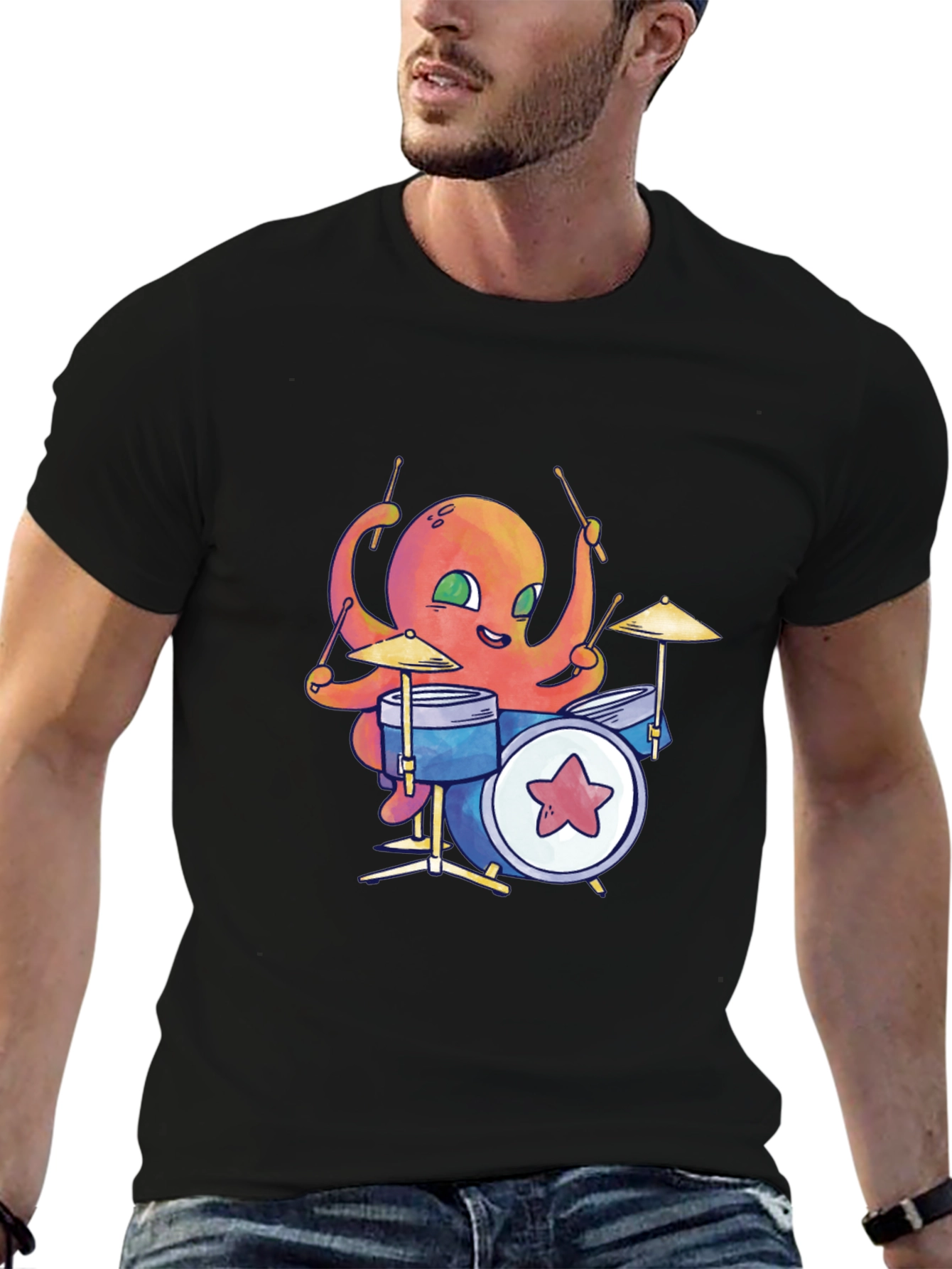 Octopus Drummer Black T-Shirt