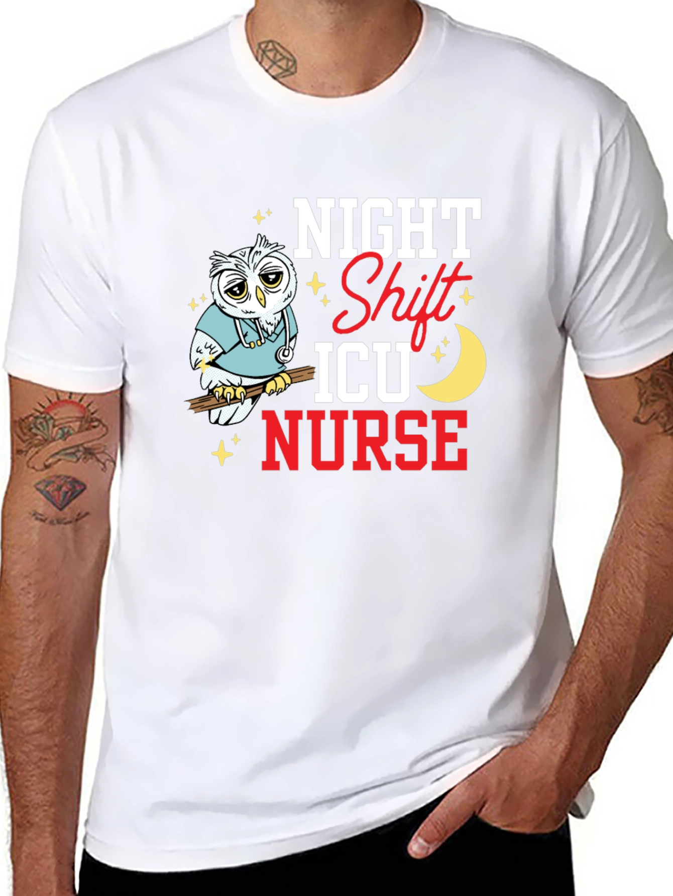 Night Shift ICU Nurse Owl Graphic T-Shirt