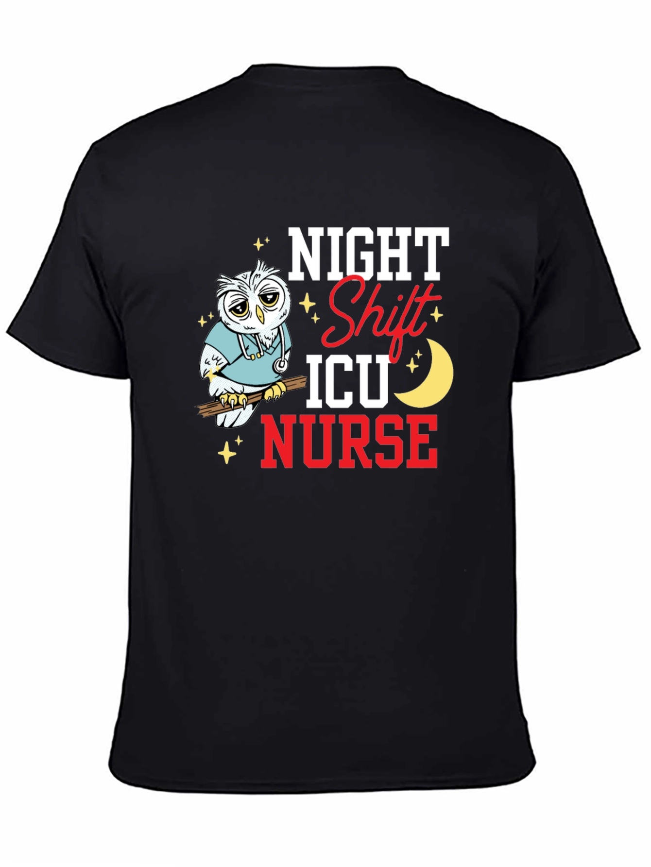 Night Shift ICU Nurse Owl Graphic T-Shirt