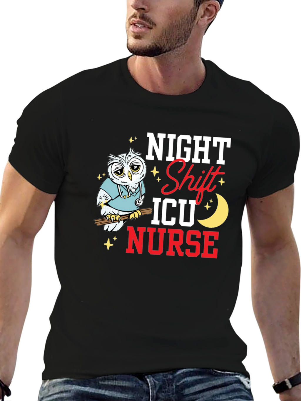 Night Shift ICU Nurse Owl Graphic T-Shirt