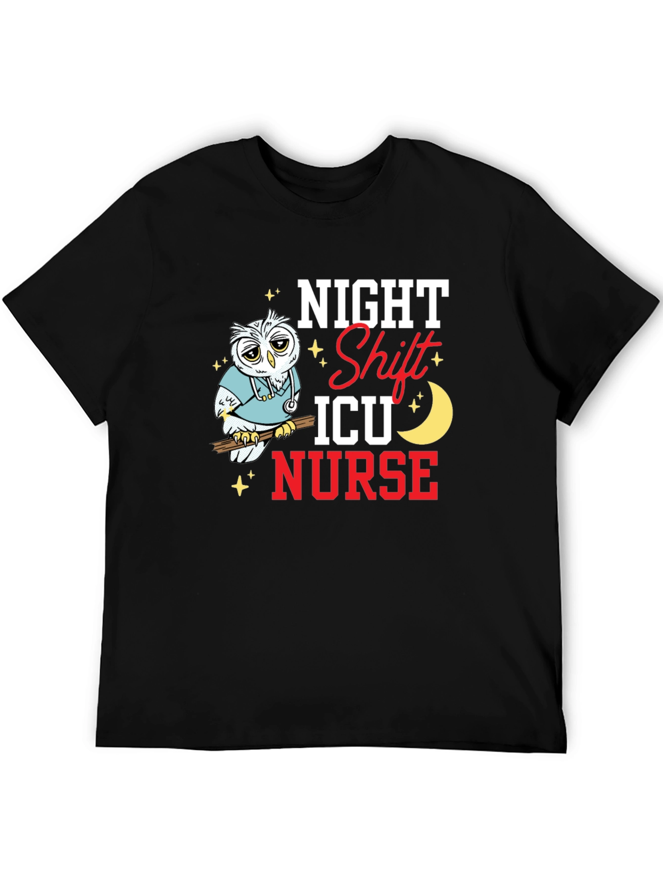 Night Shift ICU Nurse Owl Graphic T-Shirt