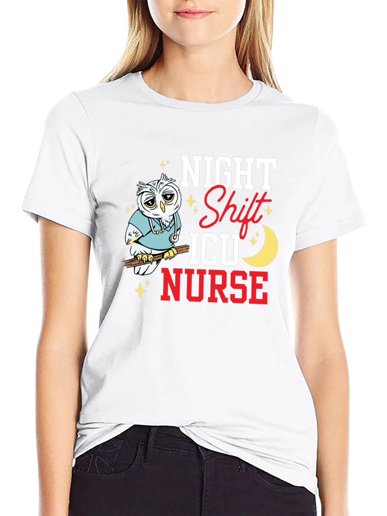 Night Shift ICU Nurse Owl Graphic T-Shirt