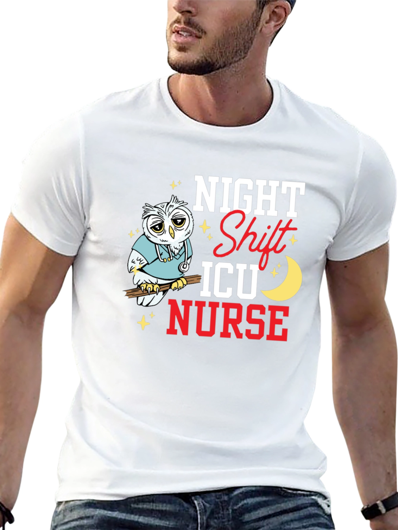 Night Shift ICU Nurse Owl Graphic T-Shirt