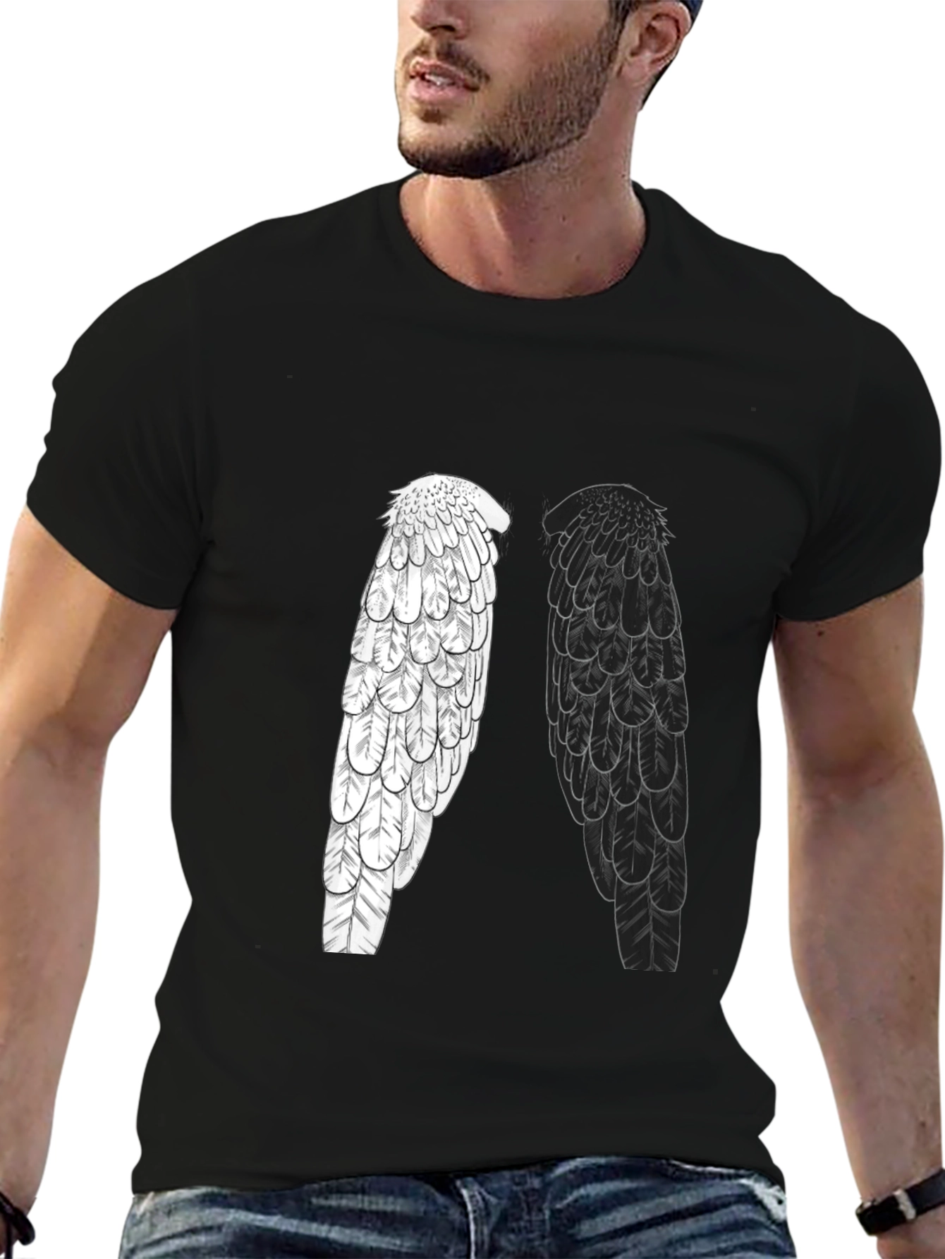 Yin Yang Wings Graphic Tee - Black Casual T-Shirt