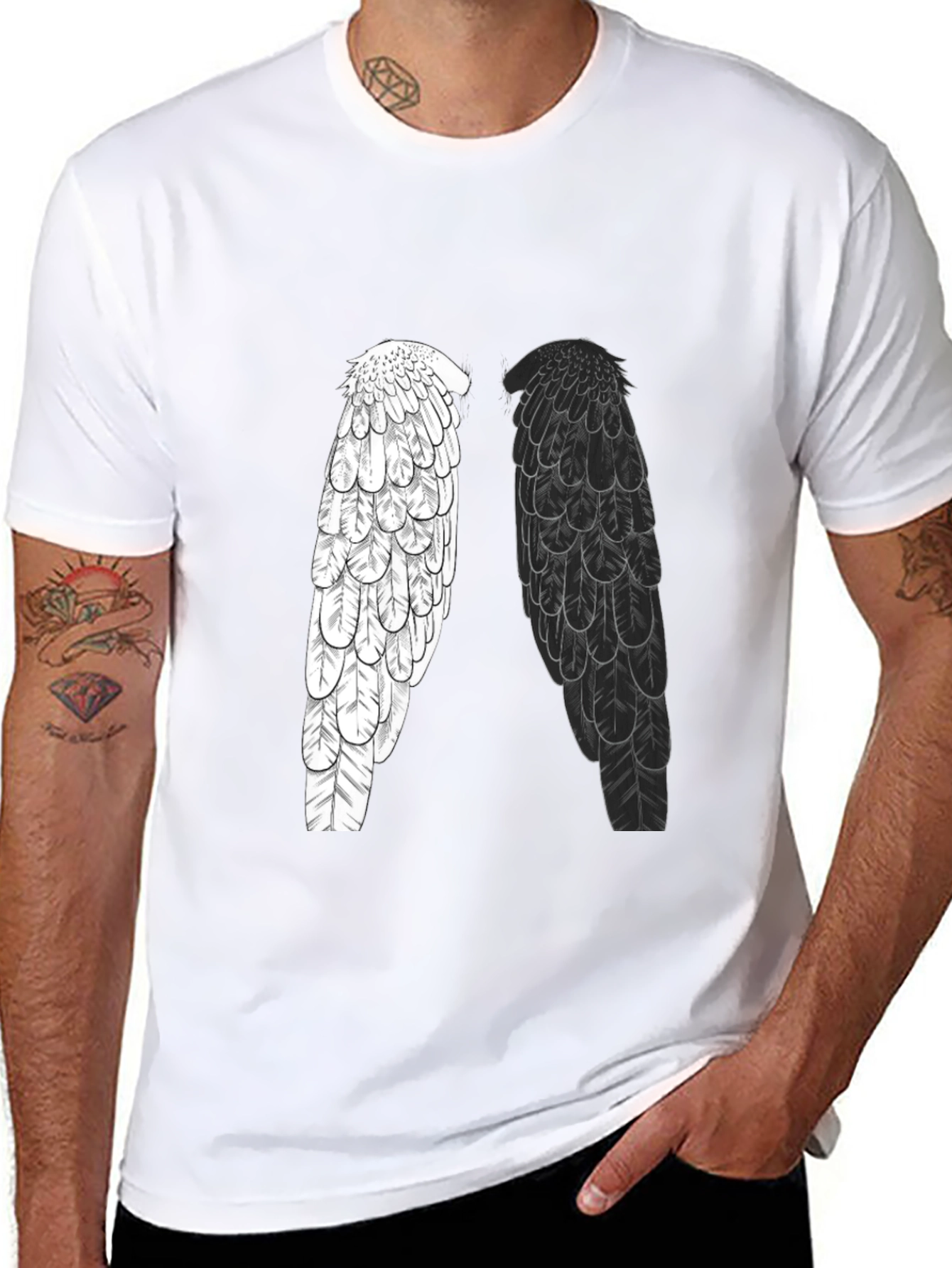Yin Yang Wings Graphic Tee - Black Casual T-Shirt