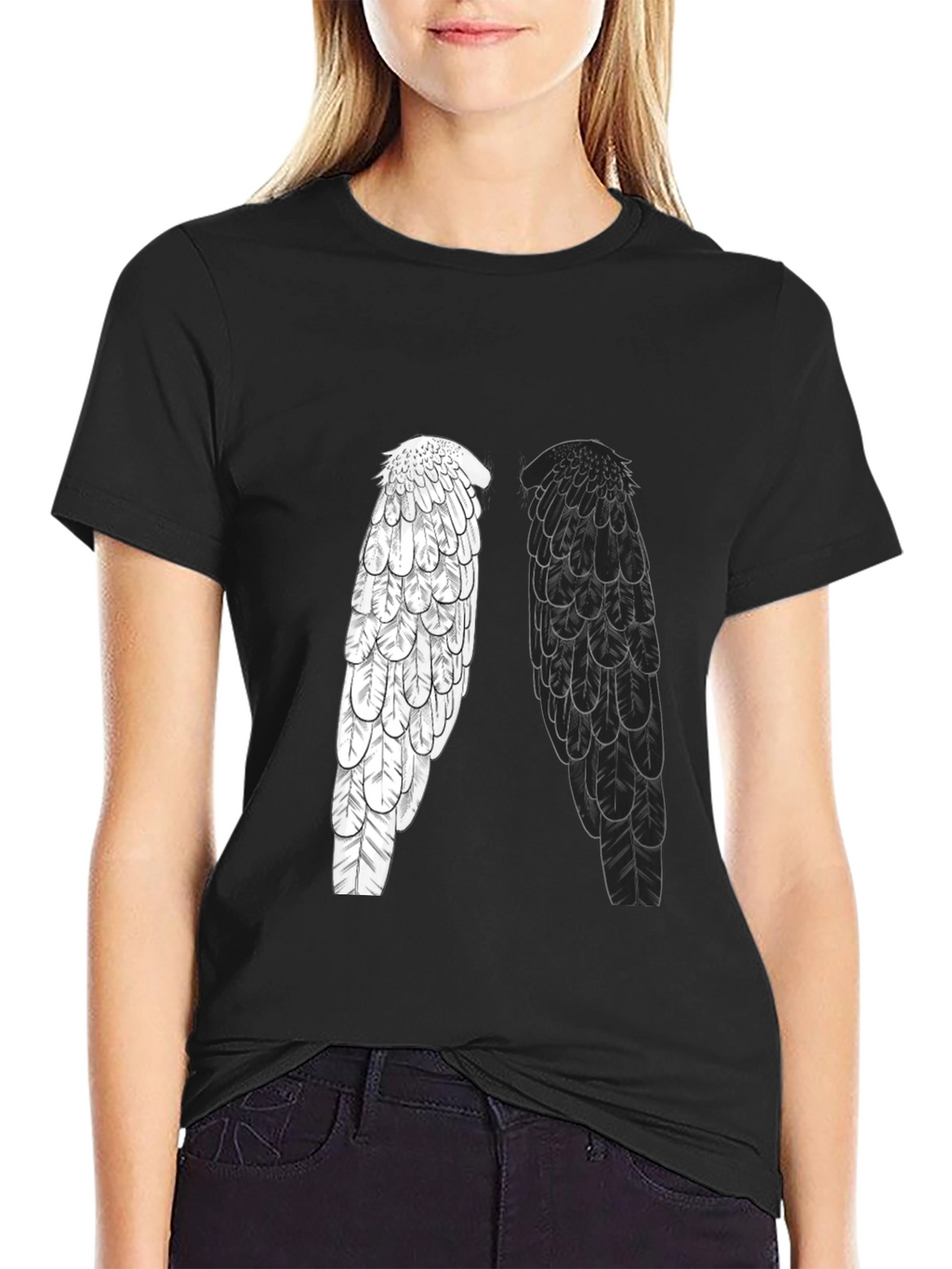 Yin Yang Wings Graphic Tee - Black Casual T-Shirt