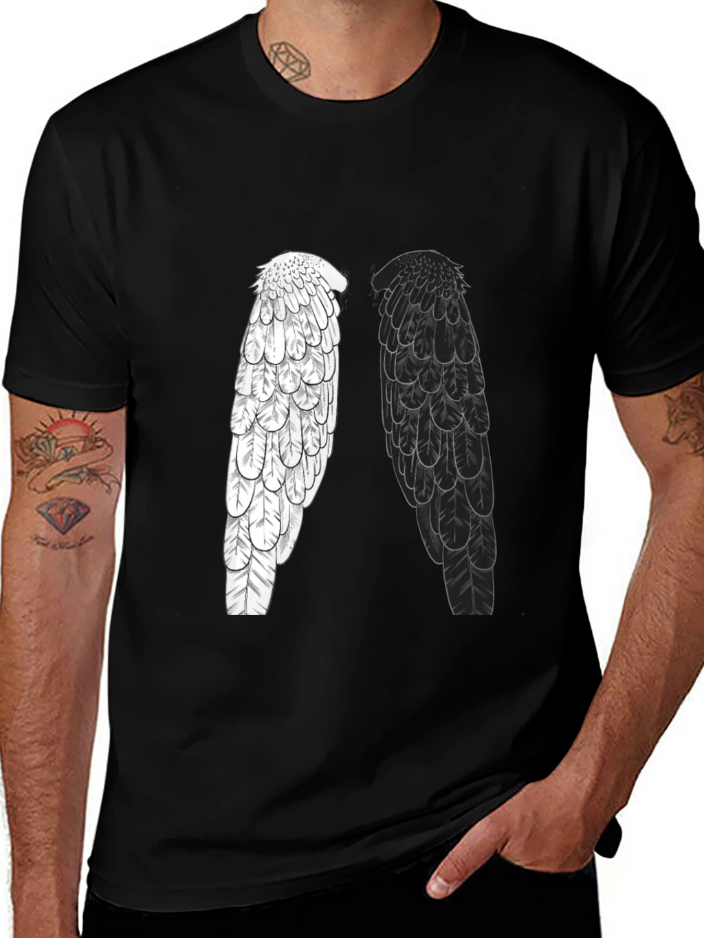 Yin Yang Wings Graphic Tee - Black Casual T-Shirt
