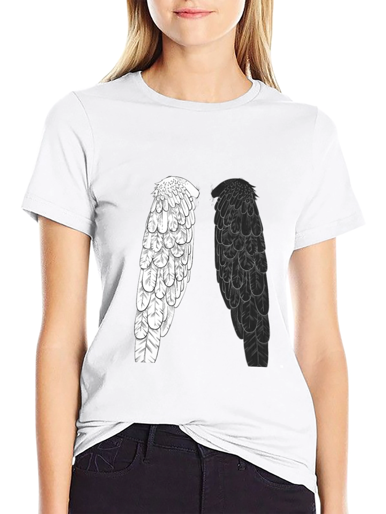 Yin Yang Wings Graphic Tee - Black Casual T-Shirt