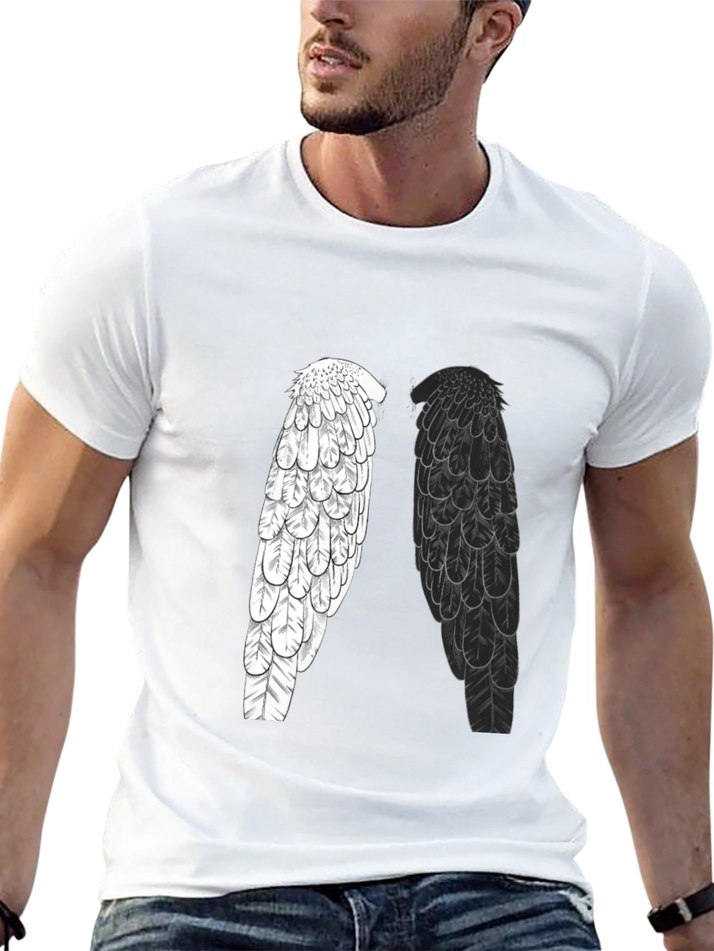 Yin Yang Wings Graphic Tee - Black Casual T-Shirt