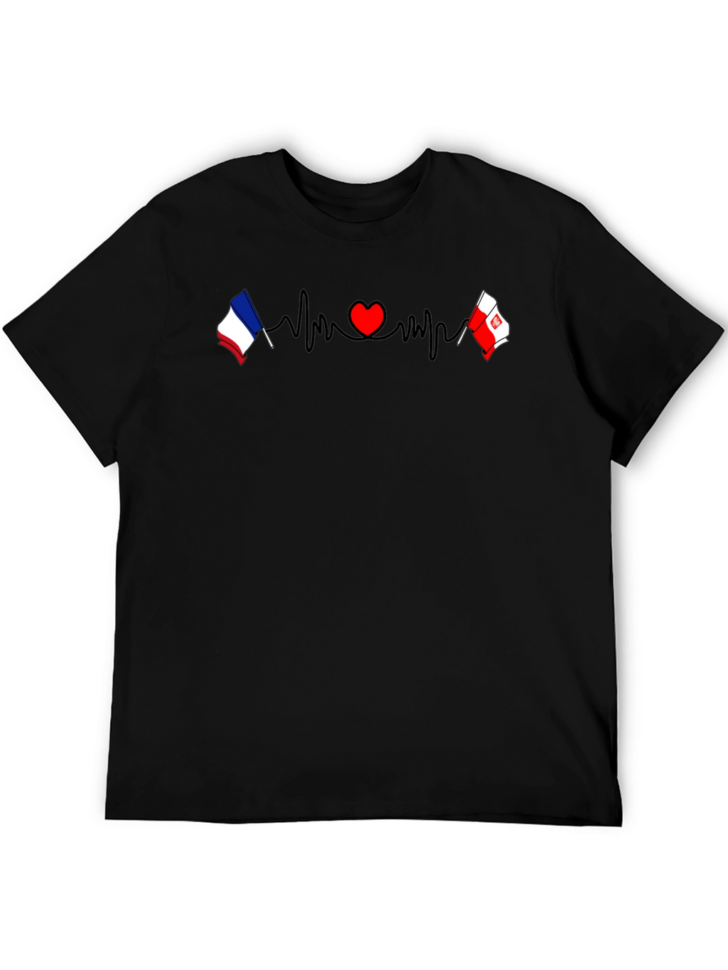 France & Poland Flags Heartbeat Graphic T-Shirt