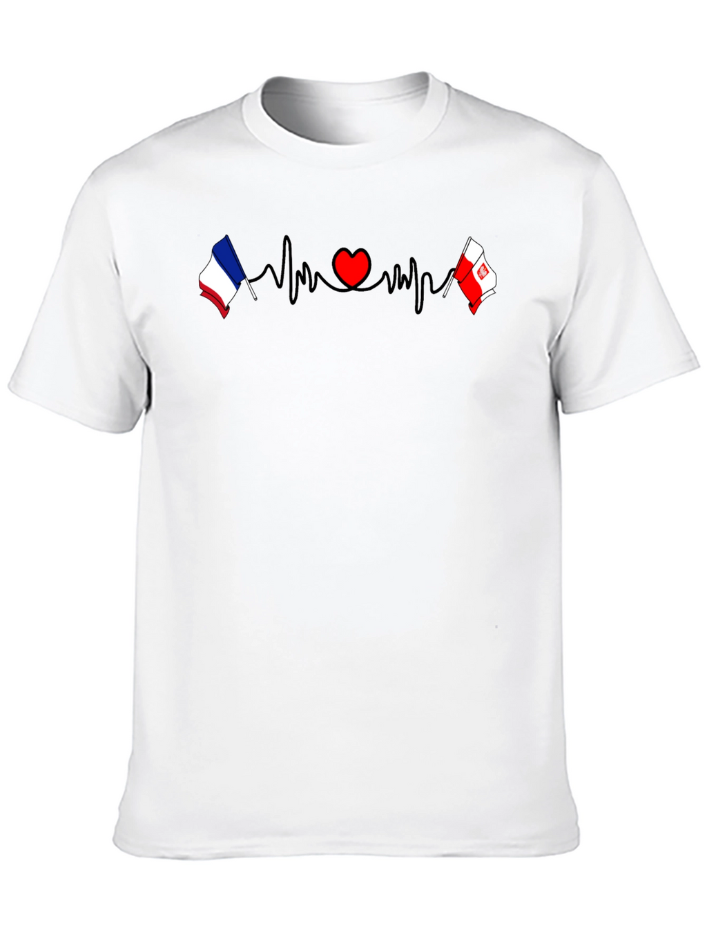France & Poland Flags Heartbeat Graphic T-Shirt
