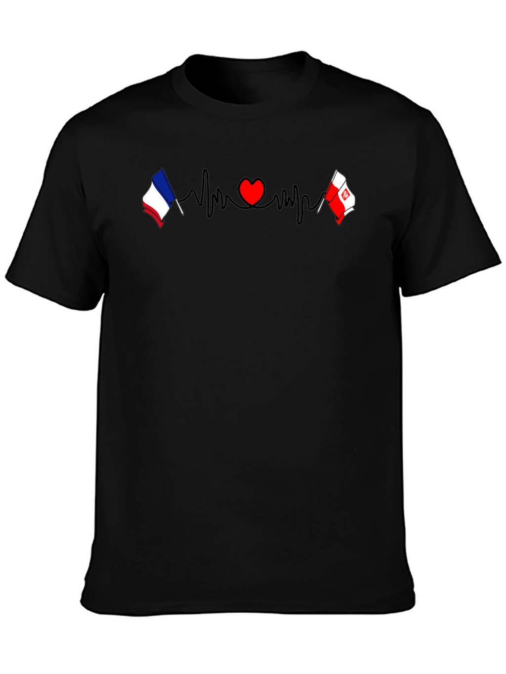 France & Poland Flags Heartbeat Graphic T-Shirt