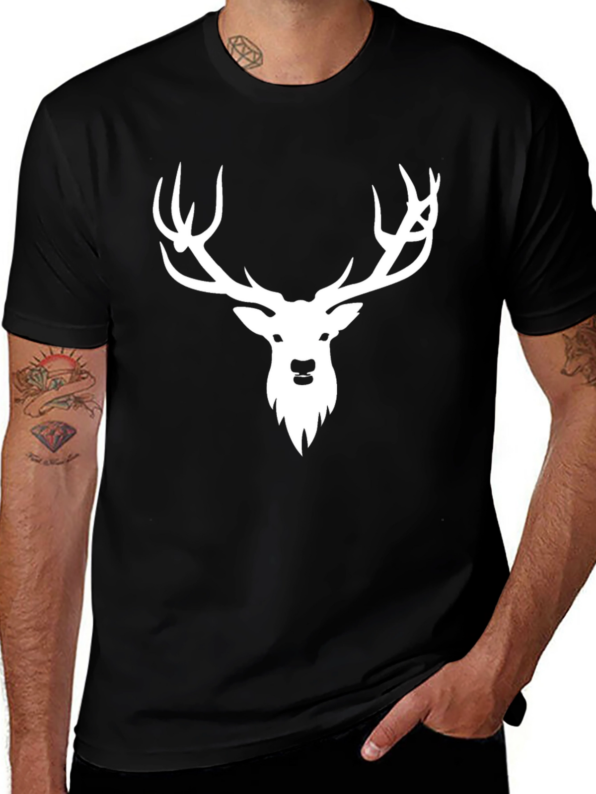 Stag Graphic Tee - Black Casual T-Shirt