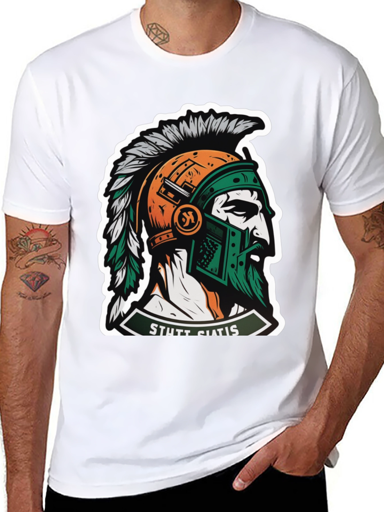 Spartan Warrior Graphic T-Shirt - Stylish Mens Tee