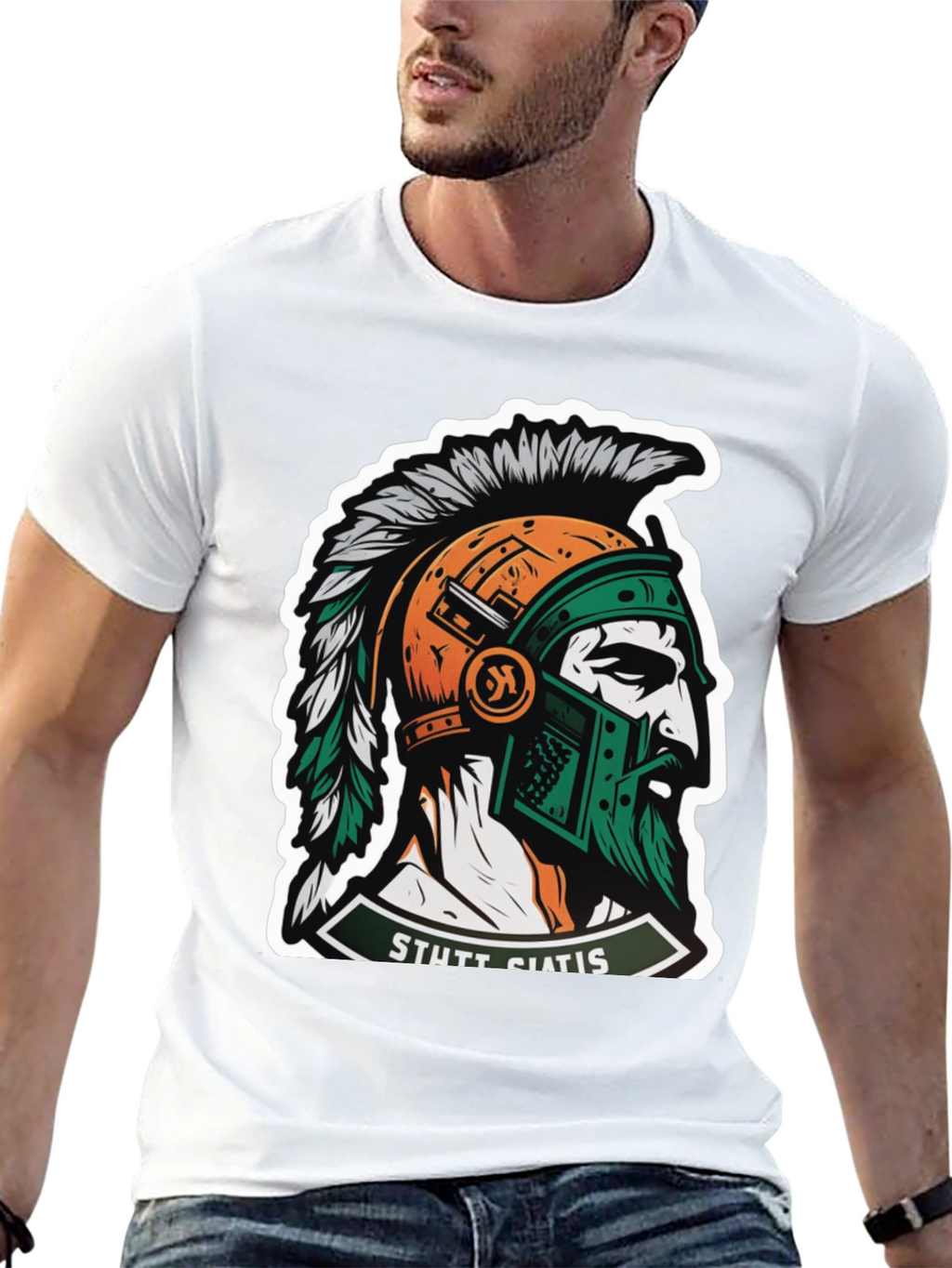 Spartan Warrior Graphic T-Shirt - Stylish Mens Tee