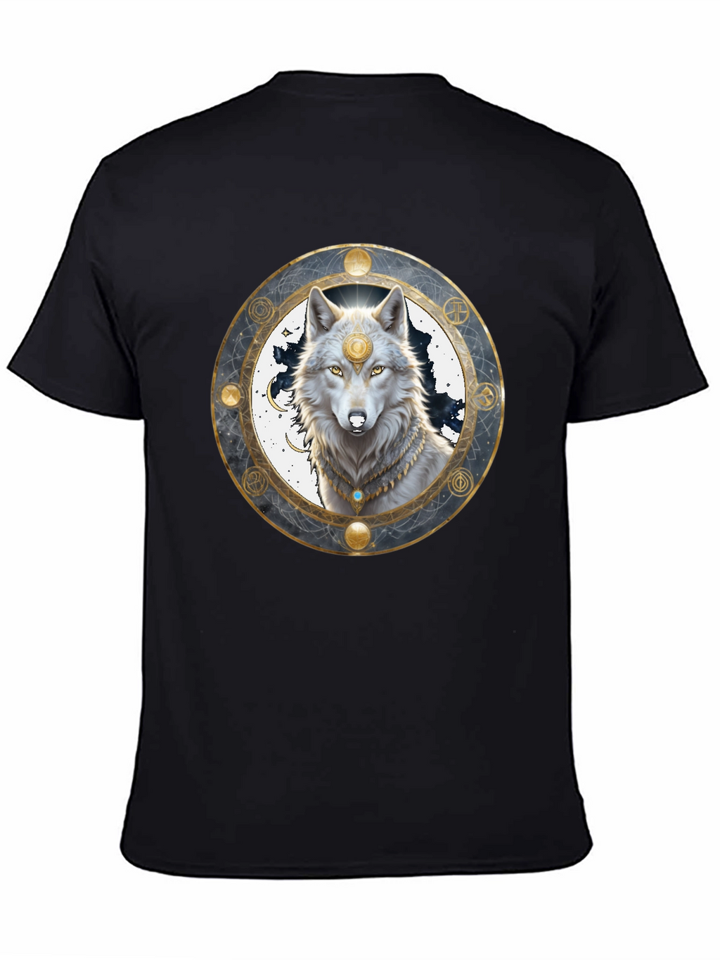 Mystic Wolf Graphic Tee - Black Crew Neck Shirt
