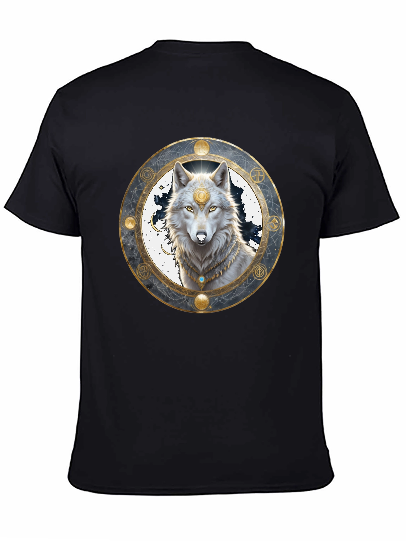 Mystic Wolf Graphic Tee - Black Crew Neck Shirt